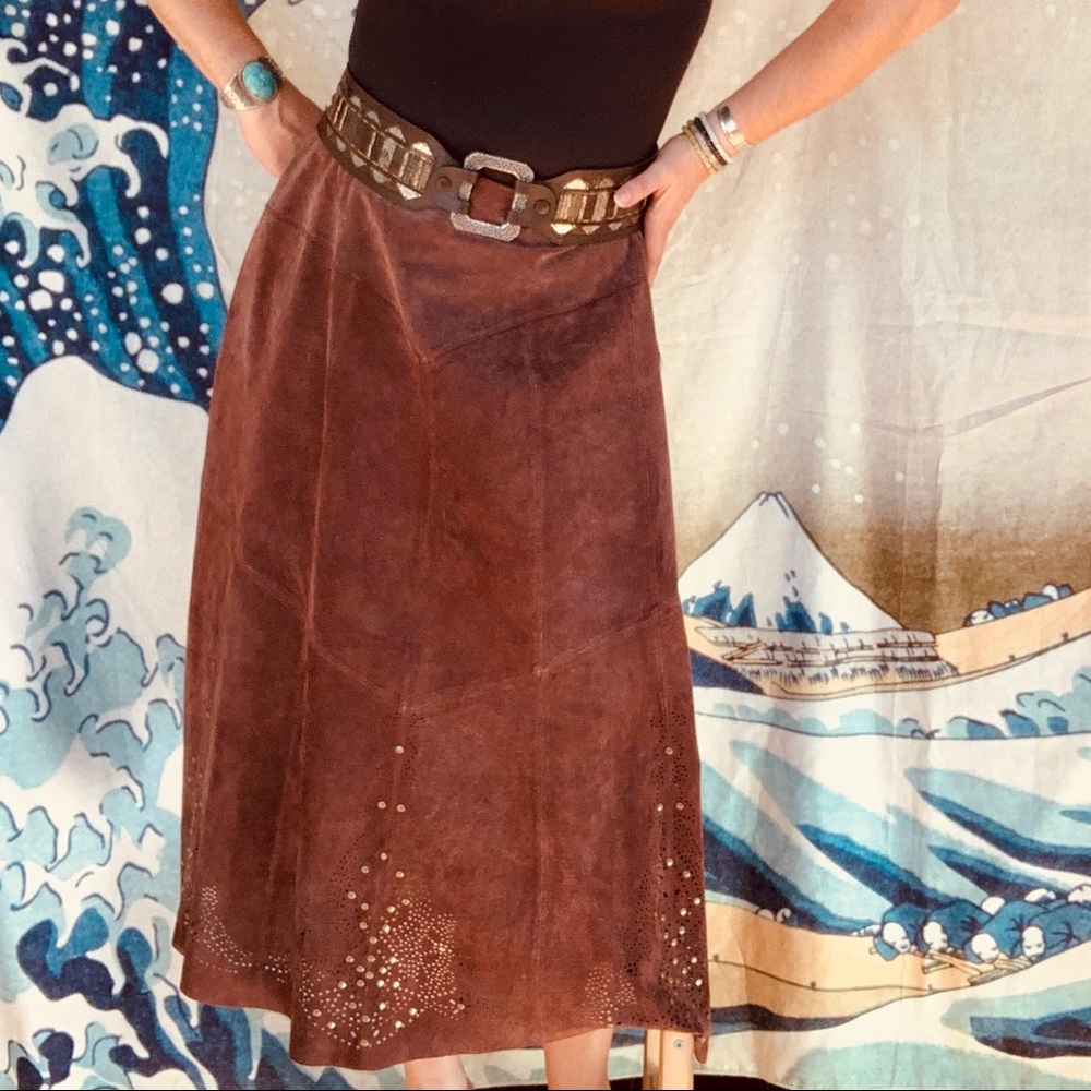 Vintage Coldwater Creek brown LEATHER skirt. L
